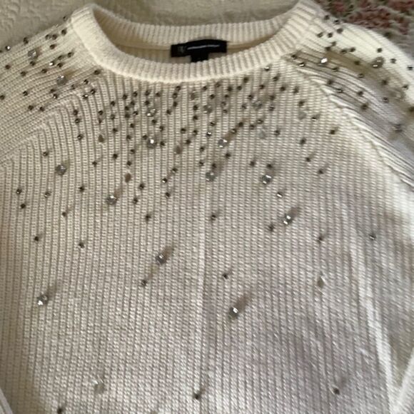 inc INTERNATIONAL CONCEPT COTTON WHITE EMBROIDERED RHINESTONE WOMAN SWE… - Picture 7 of 9